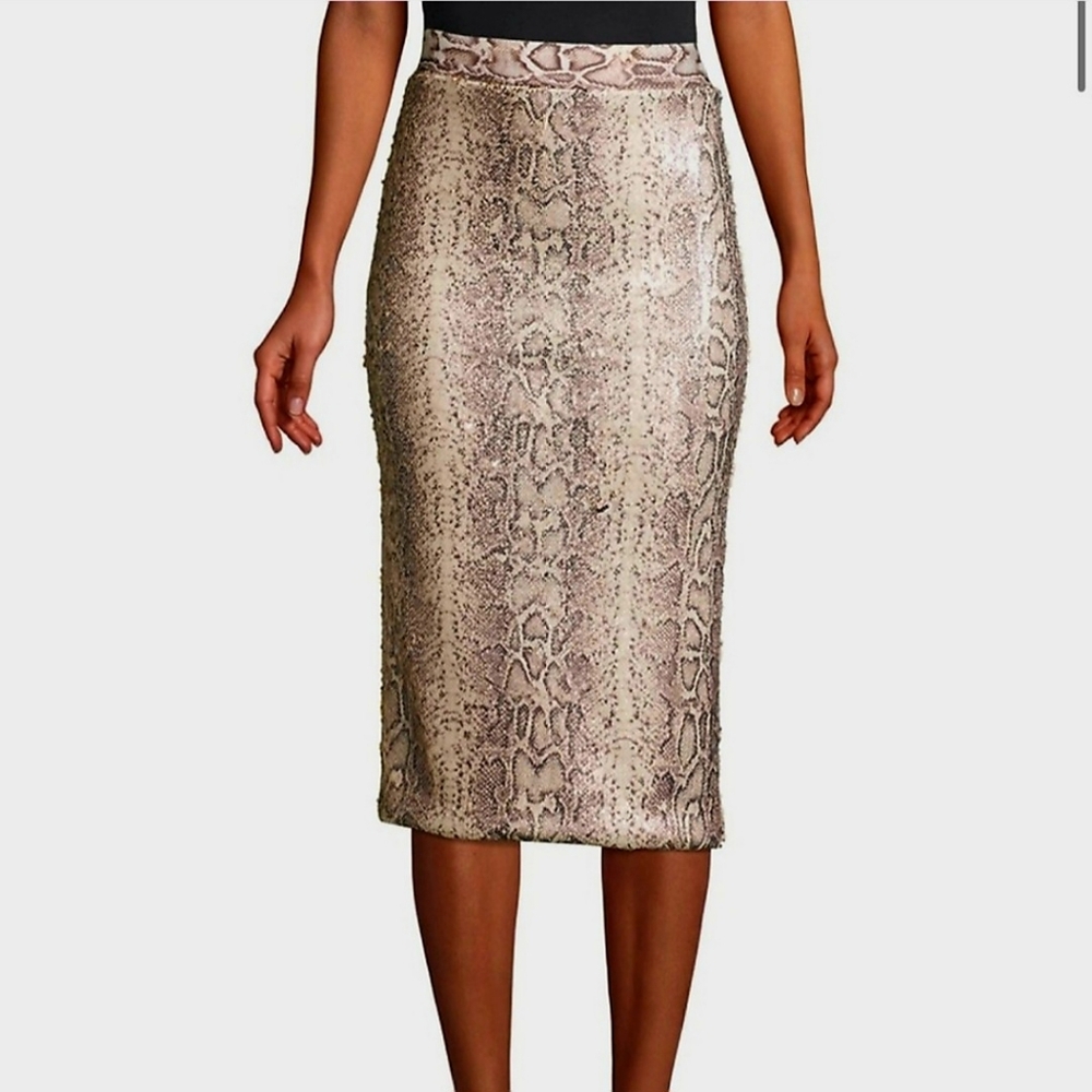 Revolve Le Superbe Liza Column Gold Sequined Snake Print Skirt Sz XS - Picture 7 of 12